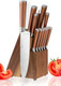 Copper Knife Set With Walnut Block – 13-Piece Premium Stainless Steel Knives For Kitchen With Rose Gold Handle – Stylish Copper And Rose Gold Kitchen Accessories