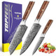 Damascus Chef Knife Sets 3Pcs Super Sharp Kitchen Knife Set With Japan Vg-10 Steel Core High Carbon Steel Japanese Knife With Wooden Handle & Box
