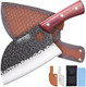6.8Inch Serbian Chef Knife- Meat Cleaver Butcher Knife Set With Leather Sheath And Whetstone Kitchen Knives For Home Camping Bbq