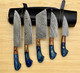Handmade 5 Pieces Set Knife Hand Forged Kitchen Set Damascus Steel Knives Item For Herfine Tool Professional Chef Knives Set Vegetable Meat Cooking Knife With Blue Solid Wood Handle