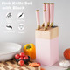 Kitchen Knife Set 6-Pieces Golden Titanium Coated Knife Block Set With Wood Knife Block & Built-In Sharpener Stainless Steel Sharp Chef Knife Set Knives Set For Home Kitchen (Pink)