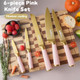 Kitchen Knife Set 6-Pieces Golden Titanium Coated Knife Block Set With Wood Knife Block & Built-In Sharpener Stainless Steel Sharp Chef Knife Set Knives Set For Home Kitchen (Pink)