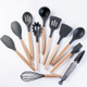 19 Pieces Kitchen Utensils And Knife Set With Block With 9 Piece Silicone Cooking Utensils Set 5 Piece Sharp Stainless Steel Chef Knife Scissors Whisk Tongs And Cutting Board (Dark Black)