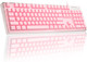MageGee Gaming Keyboard, 7 Solid Colors Backlit Wired Gaming Keyboard with Clear Housing and Double-Shot Keycaps, K1 Waterproof Ergonomic 104 Keys Light Up Keyboard for PC Desktop Laptop, Pink