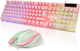 Pink Keyboard and Mouse Gaming Setup USB Wired Kawaii Combo Multi Color RGB Backlit Non-Conflict Brown Mechanical Switch Feel 4200DPI Mice for PC Game Host PS4 PS5 Computer