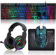 Gaming LED Keyboard Mouse Headset and Mousepad Bundle, CHONCHOW Wired Rainbow LED Light Up Gaming Keyboard Mouse Headset, Value 4 in 1 Gaming Set for Xbox PS4 PS5 PC Laptop Gamer Gaming LED Keyboard Mouse Headset and Mousepad Bundle, CHONCHOW Wired Rainbow LED Light Up Gaming Keyboard Mouse Headset, Value 4 in 1 Gaming Set for Xbox PS4 PS5 PC Laptop Gamer