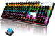 Wired Mechanical Gaming Keyboard Blue Switch 104 Keys RGB Rainbow LED 9 Backlight Modes Full Anti-ghosting Metal Panel Waterproof Ergonomic Key Layout USB for Gamers Typists(Black)