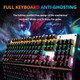 Wired Mechanical Gaming Keyboard Blue Switch 104 Keys RGB Rainbow LED 9 Backlight Modes Full Anti-ghosting Metal Panel Waterproof Ergonomic Key Layout USB for Gamers Typists(Black)