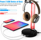 RGB Headphone Stand with 2 USB Charger Ports, Desk Gaming Headset Stand with Alloy Rotary Bearings, Headset Holder s for Gamers Desktop Table Game Earphone Accessories