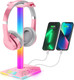 d RGB Gaming Headphones Stand, Headset Stand with 3.5mm AUX and 2 USB Charging Ports, Headphone Holder with 10 Light Modes and Memory Feature for Gamers PC Earphone Accessories Desk