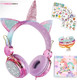 SVYHUOK Girls Pink Unicorn Wired Headphones,Cute Cat Ear Kids Game Headset for Boys Teens Tablet Laptop PC,Over Ear Children Headset withMic,for School Birthday Xmas s