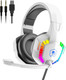 Wired Gaming Headset with Rainbow RGB Backlight Retractable Noise Isolating Microphone Stereo Sound Deep Bass Memory Foam Earmuff Over Ear Headphone for PS4 Xbox One Switch PC Mac Gamer Music (White)