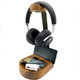 Wooden Headphone Stand, Universal Headset Holder, Desktop Earphone Hanger with Cell Phone Slot and Large Catch All Base, Made of Acacia Wood with Steel Support