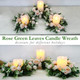 4 Pcs Artificial Rose Candle Rings - Floral Wreaths with Eucalyptus Leaves Greenery Garland for Pillar Candle Lantern Wedding Centerpiece Party Home Table Decor(Champagne)