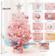 Small Mini Pink Christmas Tree with Light,24Inch/2Ft Tabletop Miniature Pine Christmas Tree with Hanging Ornaments, Battery Operated Artificial Girl Xmas Tree, Best DIY Christmas Holiday Decoration
