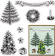 ALIBBON Merry Christmas Clear Stamps for Card Making and Photo Album Decorations, Christmas Tree Stamps, Christmas Wreath Transparent Silicone Stamps for Crafting and DIY Scrapbooking