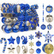 128pcs Christmas Balls Ornaments Set, Shatterproof Plastic Baubles Christmas Flower, Ribbon and Tree Topper for Xmas Tree Holiday Wedding Party Decorations with Hanging Strings, Blue and Gold 128pcs Christmas Balls Ornaments Set, Shatterproof Plastic Baubles Christmas Flower, Ribbon and Tree Topper for Xmas Tree Holiday Wedding Party Decorations with Hanging Strings, Blue and Gold