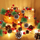 AMENON 2 Pack Christmas Pinecone Lights Total 14 Ft 40 LED Red Berry Pine Cone Garland with Timer Lights Battery Operated Xmas Fairy String Lights Home Indoor Christmas Decorations, 7 Ft 20 LED Each