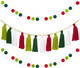 Anwyll Tassel Garlands,Christmas Tassel Garlands with Wood Beads,Tassel Wall Hanging Decor,Classroom Home Decor Pastel Tassel Garland with 2Pcs Pom Pom Balls Garlands for Christmas Holiday Party