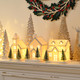 Ceramic White Christmas Village Houses, 3Pcs Light Up Small Porcelain Village House with 6Pcs Christmas Trees, LED Lighted Tabletop House Figurines for Home Decor, Winter Holiday DIY,