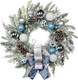 24" Christmas Wreath for Front Door Artificial Unlit Winter Wreath with Pine Cones, Berry Clusters, Blue Ball Ornaments and Ribbon for Thanksgiving Holiday Christmas Decoration