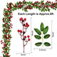 Artiflr 6 FT Red Berry Garland Christmas Decoration Clearance, Green Leaves Garland Artificail Berry Garland Fireplace Table Centerpiece Hone Decoration for Winter Holiday Year Decor