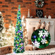 Barydat 5ft Pop up Christmas Tree with Lights Collapsible Tinsel Trees Reusable Pull up Christmas Tree with Snowflakes Sequins Slim Pencil Tree for Christmas Party Holiday Fireplace Home(Green)