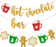 Hot Chocolate Bar Glittery Christmas Banner + Ginger Bread Men+ Snowflakes+ Xmas Cups with Marshmallows Bunting Garland Sign, Perfect Decoration for Merry Sparkly Party Supplies, Winter Theme Favors