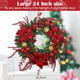 24 Inch Christmas Wreath for Front Door Artificial Christmas Wreath Decor with Pine Needles, Red Berries Red and Gold Ornaments Decorations Accents, Perfect for Indoor/Outdoor Christmas Decor