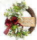 Bibelot Christmas Grapevine Wood Sign Wreath Flocked Ear Leaves and Holly, Rustic Christmas Wreath Farmhouse Front Door Wreath, Winter Front Door Christmas Sign Wreath with Leaves and Berry Wreath