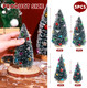 5 Pcs Artificial Mini Christmas Sisal Snow Frost Trees with Decorated Ball - Small Bottle Brush Trees 5 Sizes for Christmas Decor Christmas Party Home Table Craft Decorations