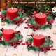 Christmas Candle Rings- 4.3 Inches Candle Wreaths Candle Garland with Artificial Red Berries- Xmas Wreath Candle Holder for Christmas Wedding Table Dinner Party Decoration, 4 Pcs