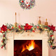 Christmas Garland Decorations, 5.9 FT Real Touch Pine Garland with Red Poinsettias, Flocked Christmas Garland with Red Berries Balls Pinecones for Mantle Front Door Fireplace Table Decor