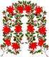 Christmas Decorations Garland - 2Pcs 12.6Ft Artificial Christmas Garland for Mantle, Holly Red Berry Garland with Poinsettia and Pine Cones for Xmas Tree Fireplace Indoor Outdoor Home Decor