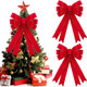 2 Pcs Red Christmas Bows Outdoor Decorations - 16”x24” Large Christmas Tree Topper Bow, Velvet Wreath Bow with Glitter Gold Edge for Xmas Home Front Door Decor