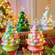 5 Inch Mini Ceramic Christmas Tree Set - 4 Pack Pre-lit Tabletop Christmas Tree with Multicolored LED Light, Battery Operated Small Lighted Tree for Home Table Holiday Decoration, 2 White and 2 Green