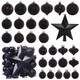 52-Pack Shatterproof Black Christmas Tree Ornaments and Star Topper - For Holiday Decor