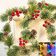 6FT Christmas Garland with Lights, Pre-Lit Smokey Cedar Pine Garland 8 Modes Timer Warm White & Multicolored Lights Pine Cones Red Berried, Lighted Xmas Garland for Mantle Indoor Outdoor Home Decor