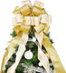 Christmas Tree Topper, 40x13 Inches Toppers Bow with Glitter Satin Mesh Streamer and Patterned Ribbon, Christmas Tree Topper Bow for Christmas Home Decoration (Gold)