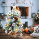 Mini Christmas Tree with Lights，21" Small Christmas Tree with Lights, Startree Topper, Merry Christmas Alphabet, Pine Cones, Hanging Balls for Tabletop, Xmas Decor
