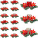 Ceenna Set of 24 Christmas Candle Holders with Christmas Candle Rings, 12 Glass Votive Tealight Holders 12 Candle Rings Wreaths Table Party Ornament for Christmas (Poinsettia)