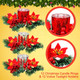 Ceenna Set of 24 Christmas Candle Holders with Christmas Candle Rings, 12 Glass Votive Tealight Holders 12 Candle Rings Wreaths Table Party Ornament for Christmas (Poinsettia)