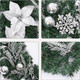 Prelit 6 Feet Christmas Garland Silver White with Battery Operated 30 LED Lights, Ball Ornaments, Snowflakes, Poinsettia Flowers & Berries, Garland Christmas Decoration for Indoor Outdoor Mantel