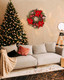 24 Inch Christmas Wreath, Artificial Christmas Wreath for Front Door, Decorated with Cypress Leaves, Christmas Flowers, Red Berries, Atmosphere Balls, Suitable for Indoor and Outdoor