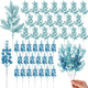 Cindeer 80 Pcs Christmas Glitter Berries Stems Pine Needles Christmas Artificial Picks Fake Floral Twig Spray for Xmas Tree Ornaments DIY Wreath Garland Decorations(Aquamarine)