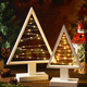Wood Christmas Tree with Lights White Modern Farmhouse Light up Christmas Tree for Home Tabletop Fireplace Shelf Decor Battery Operated Holiday Decorations Set of 2(Large 13.4", Small 9.8")