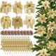 CNhoqc 115pcs Christmas Tree Decoration Accessories, Set of Gold Glitter Artificial Flower, Berry Picks, Pine Cones, Stems, Christmas Poinsettia Flower for Xmas Tree Wreath Wedding Party Decor (Gold)