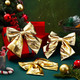 12 Pcs 10 x 8 in Christmas Metallic Foil Fabric Bows Gold Christmas Tree Bow Shiny Large Xmas Decorative Bows for Christmas Tree Wreath Garland Chair Holiday Ornament Decoration