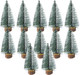 12pcs 4inch Mini Christmas Tree Bottle Brush Chrismas Village Trees Miniature Chrismas Tree Decoration-Plastic Christmas Trees with Wooden Base