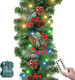 Christmas Garland 9FT Multicolored or Warm Light, Christmas Garland Battery Powered, 8 Lighting Modes 50 LED Lights, Red Berry Christmas Pine Cone Indoor Outdoor Christmas Decor